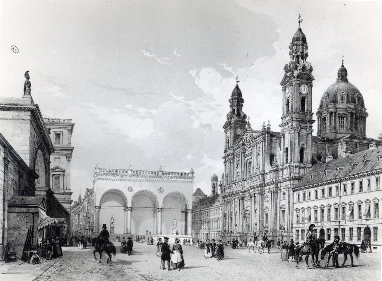 Royal Palace, Hall of Marshals and Church of the Theatines in Munich by Nicolas Marie Joseph Chapuy