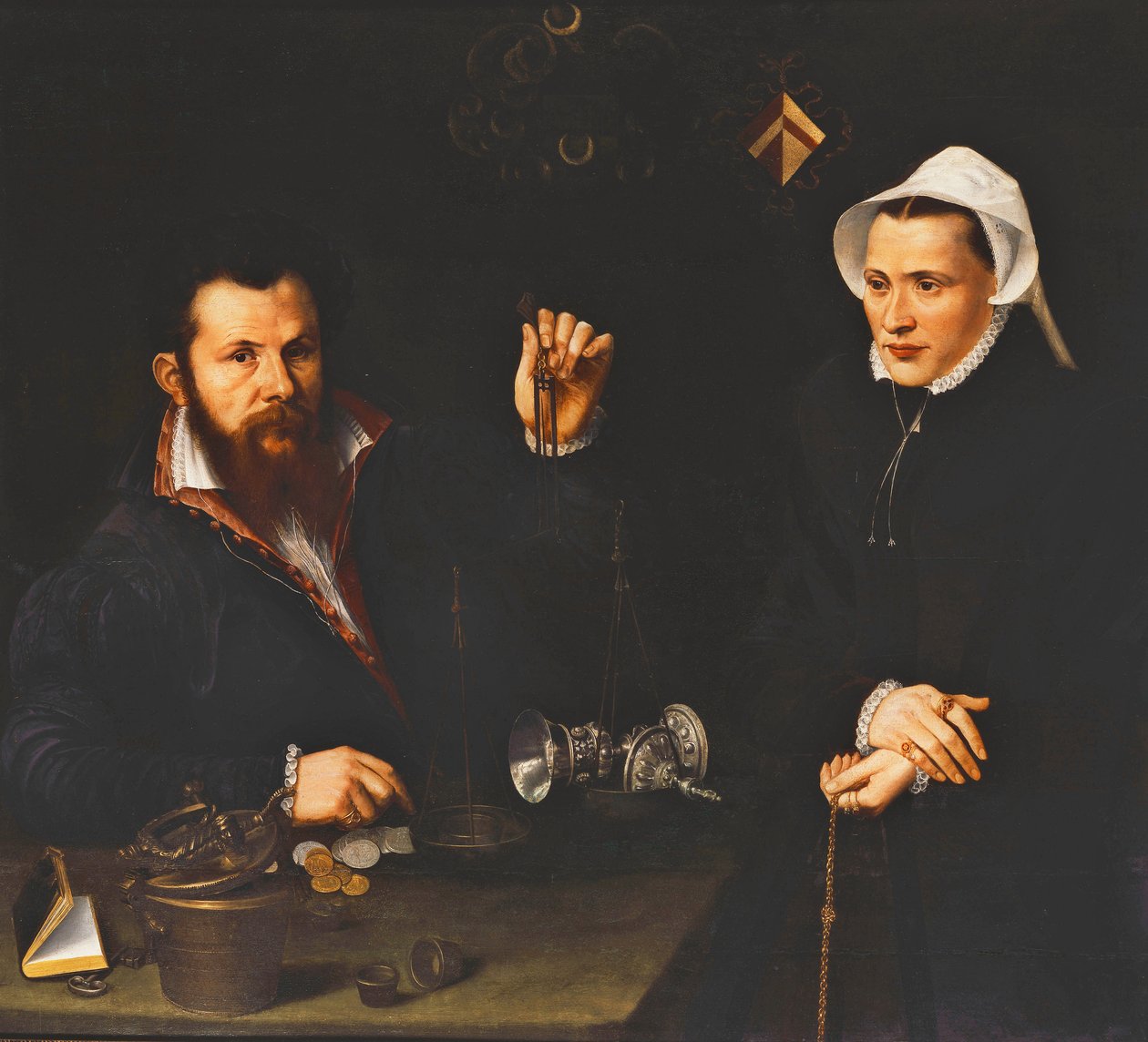 Portrait of a Essai Master and his Wife, half-length by Nicolas Neufchatel