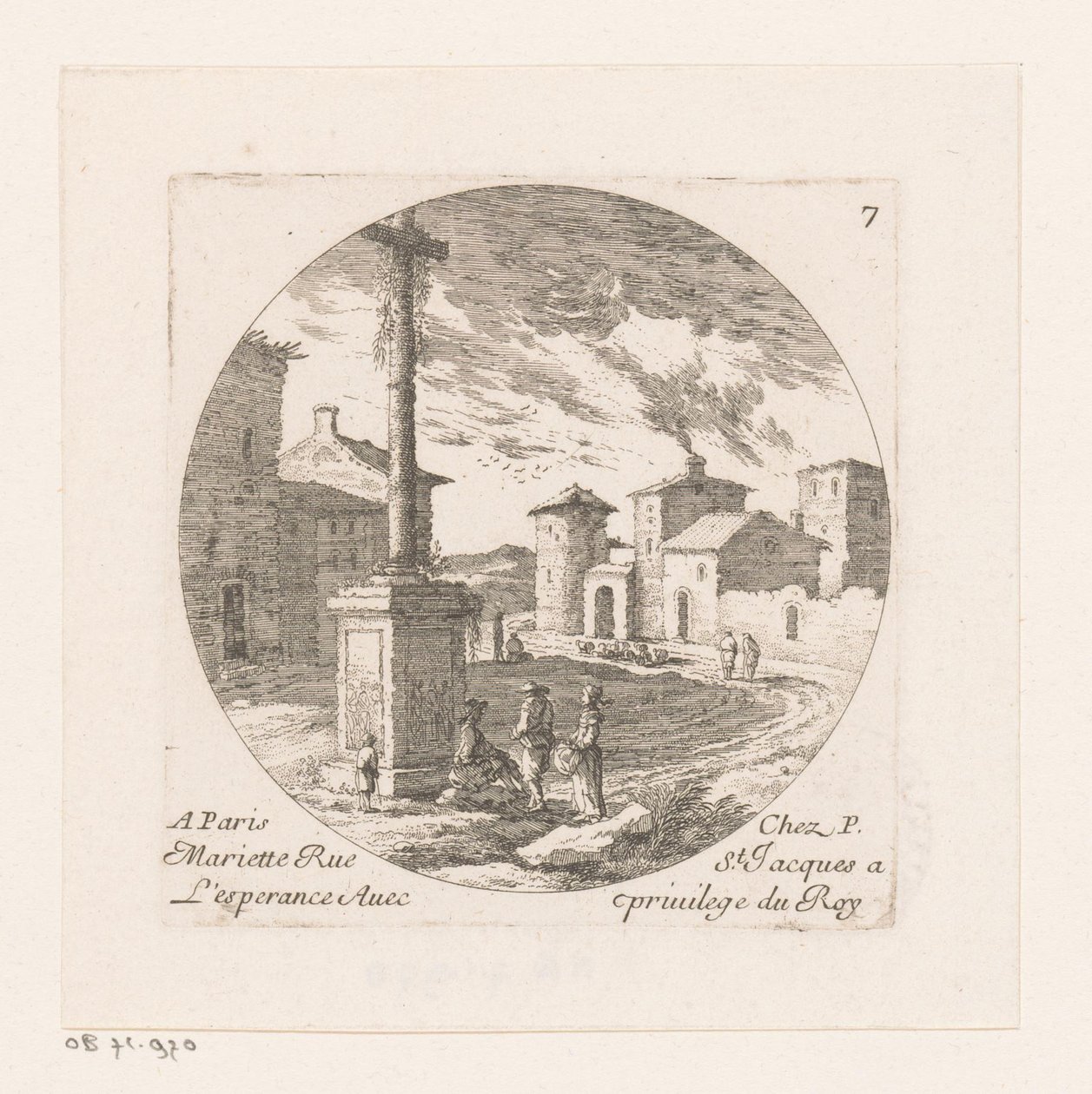 Figures by Crucifix in Village by Nicolas Perelle