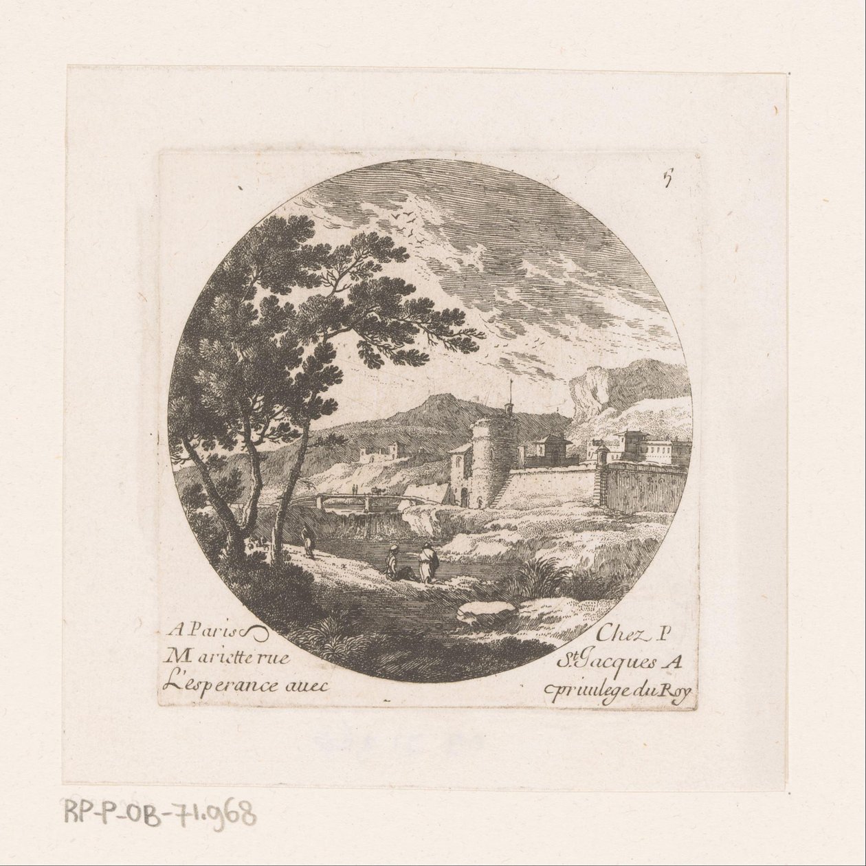 Fortified City and Figures by a Tree by Nicolas Perelle