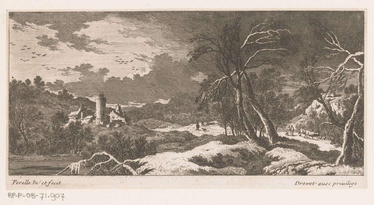 Winter Landscape with Houses and Tower by Nicolas Perelle