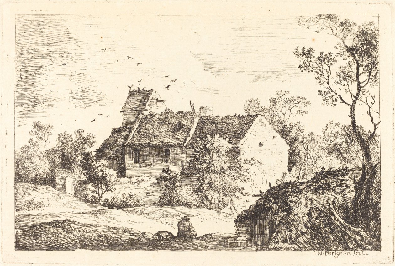 House with a Dovecote in a Rolling Landscape by Nicolas Perignon
