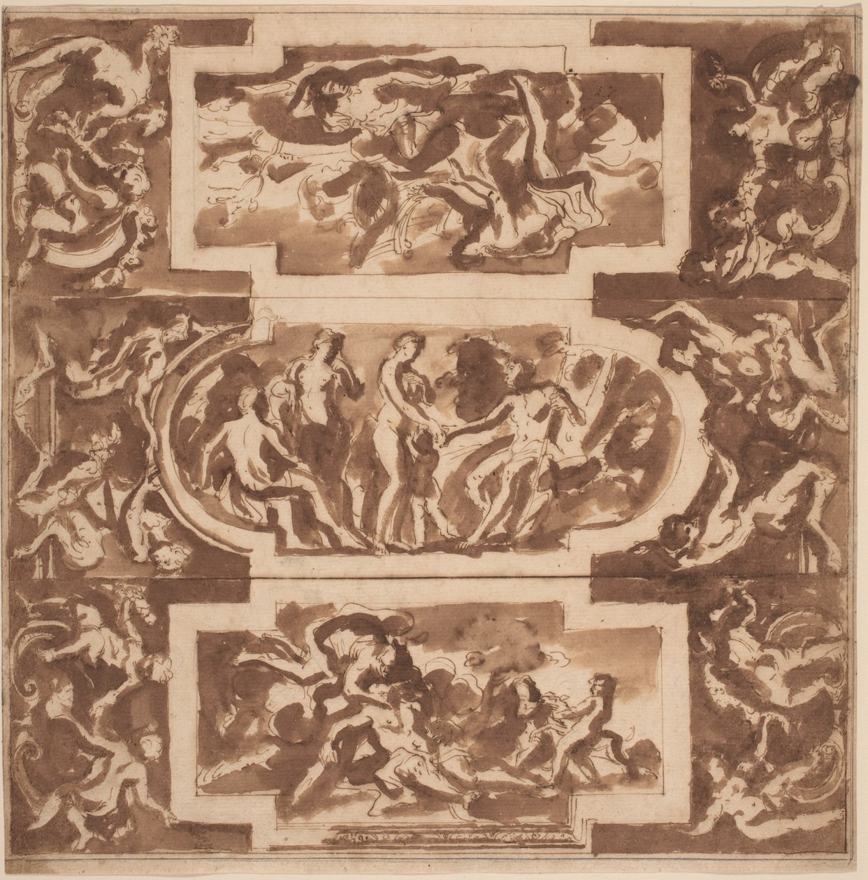 Modello for a Ceiling: Diana and the Dead Endymion, the Judgment of Paris, and the Death of Adonis by Nicolas Poussin