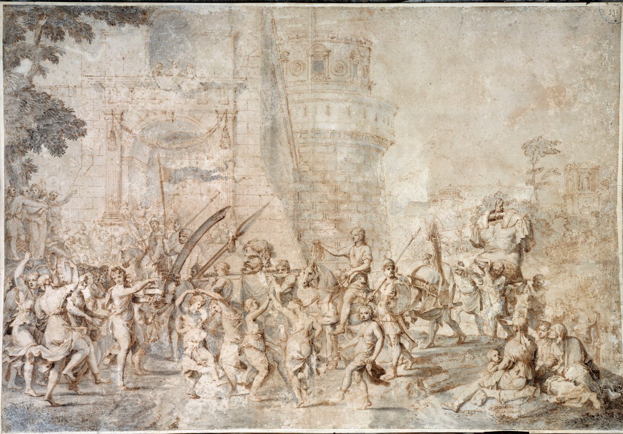 The Triumph of David Bringing Back the Head of Goliath (Drawing by ...
