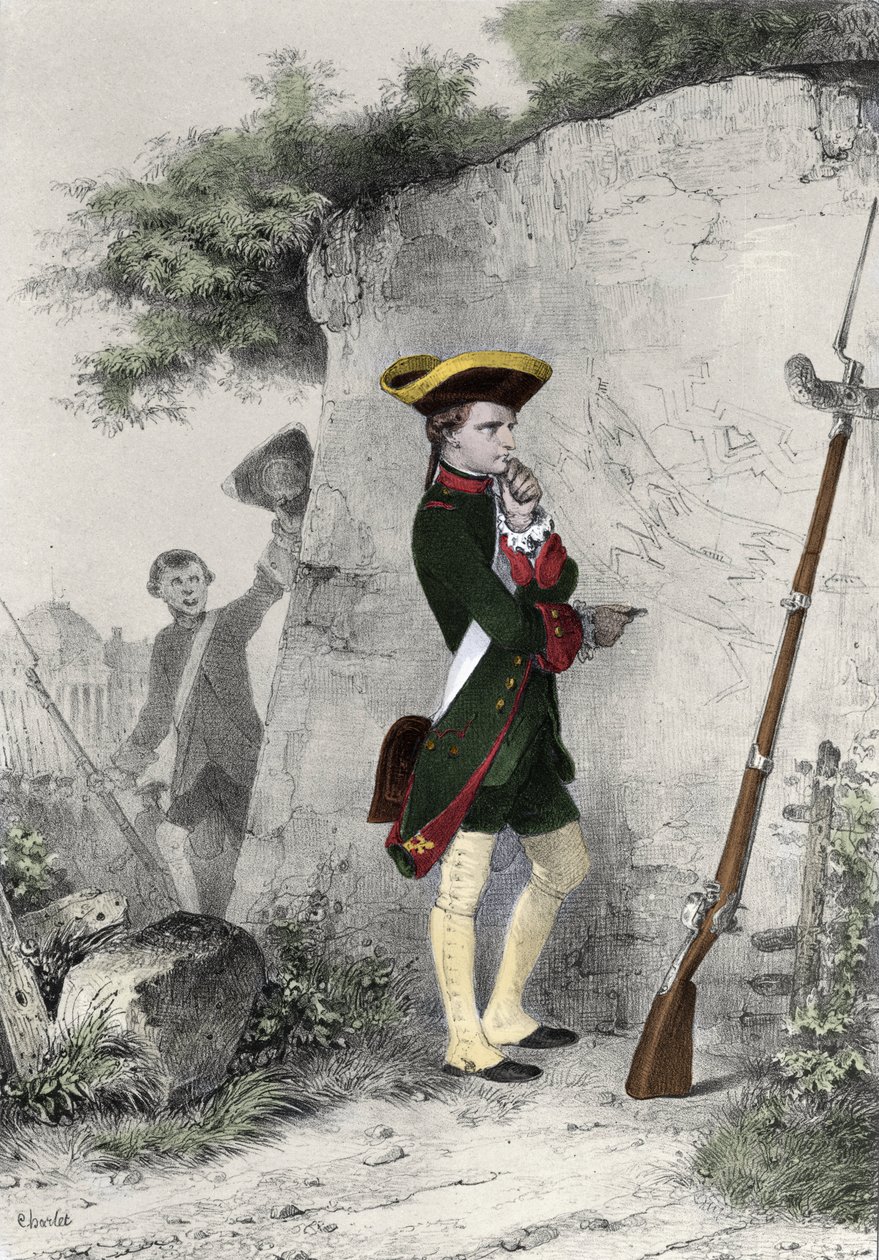 Napoleon I Bonaparte at the Military School of Brienne in 1783. Engraving by Charlet of the 19th Century by Nicolas Toussaint Charlet