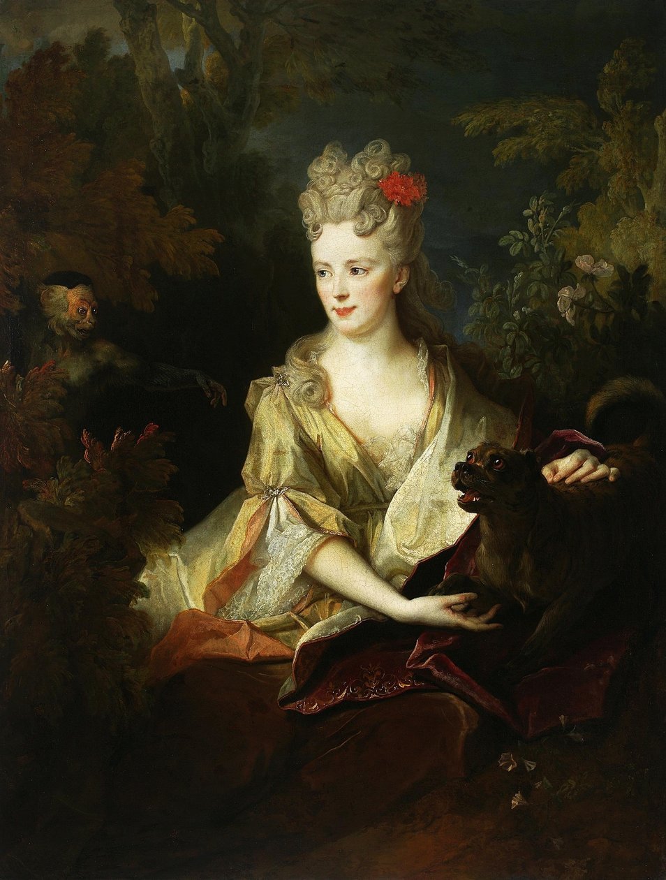 Portrait of a Lady with a Dog and a Monkey by Nicolas de Largillière