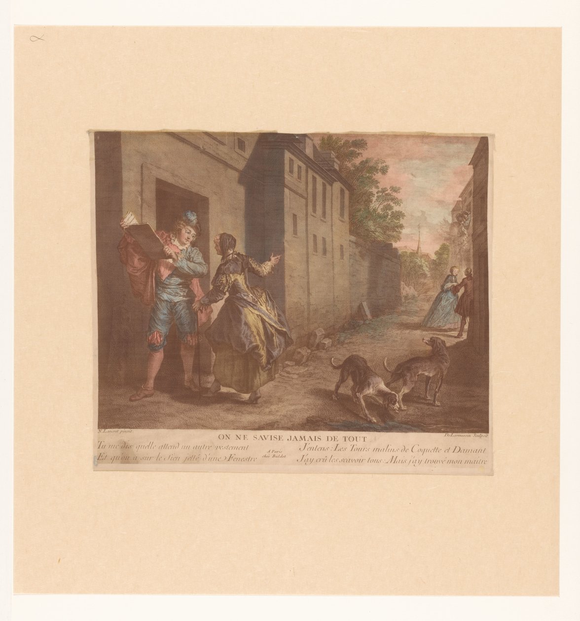 Street Scene with Man with Book by Nicolas de Larmessin (III)