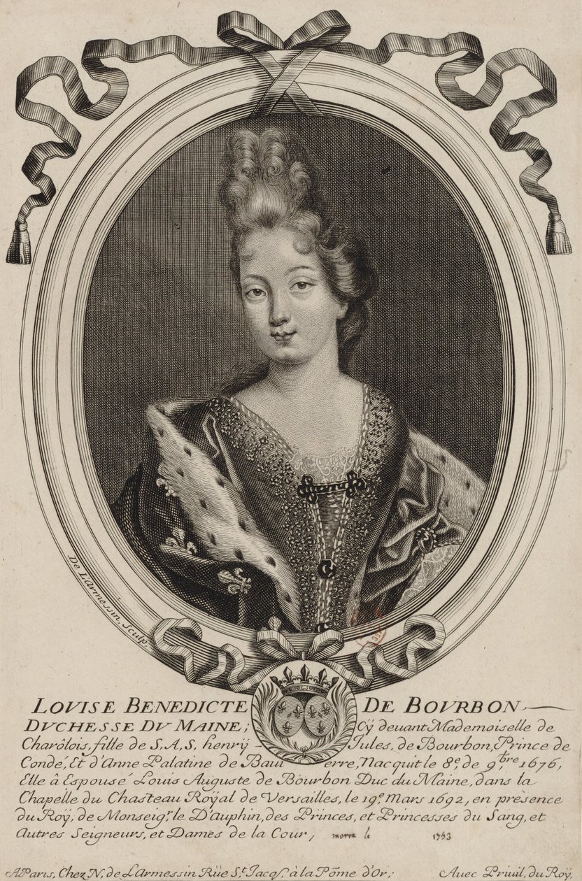 Engraving of Louise Bénédicte de Bourbon, Duchess of Maine by Nicolas de Larmessin