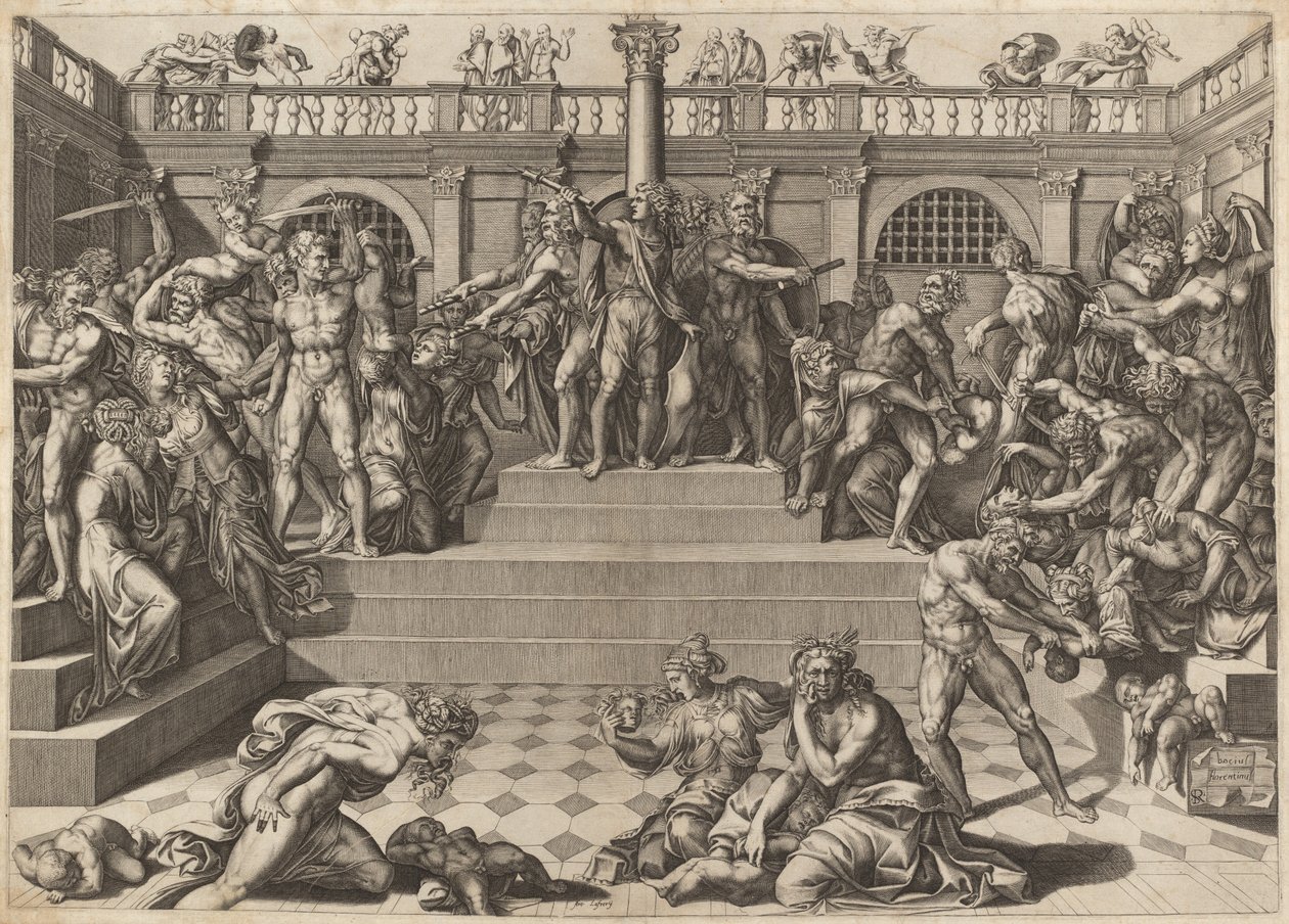 The Massacre of the Innocents by Nicolaus Beatrizet, after Marco Dente, after Baccio Bandinelli