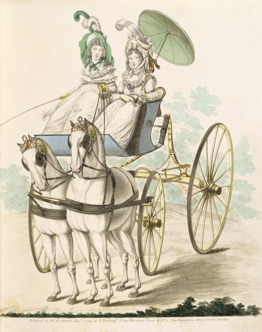 Two Ladies, en Negligee, Taking an Airing in a Phaeton, from Nikolaus Heideloff