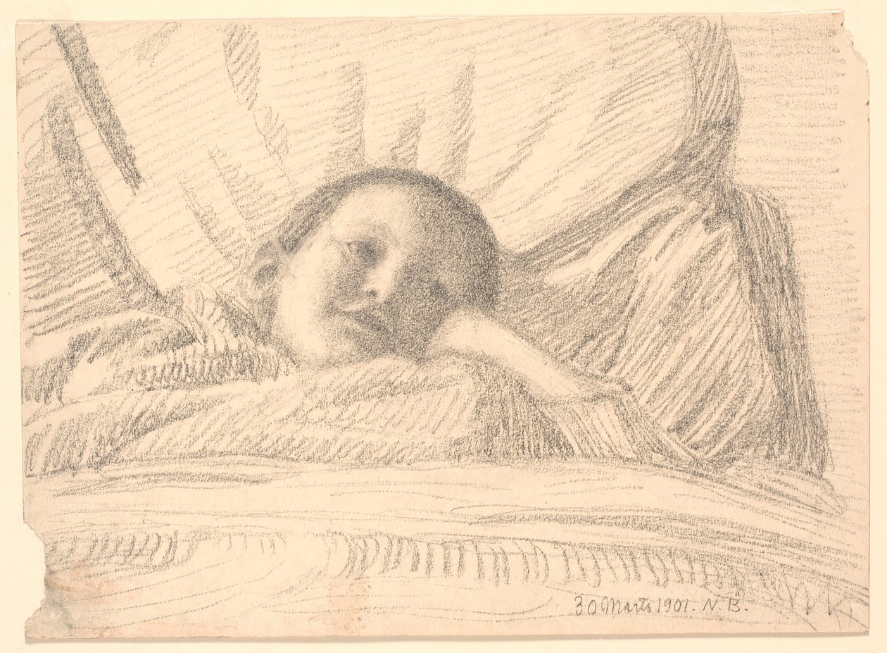 Child (Little Girl?) Lying in Bed by Niels Jakob Jakobsen Bjerre
