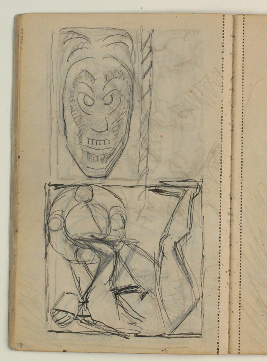 Sketch of a mask, presumably after a model. Draft for Poul S. Christiansen