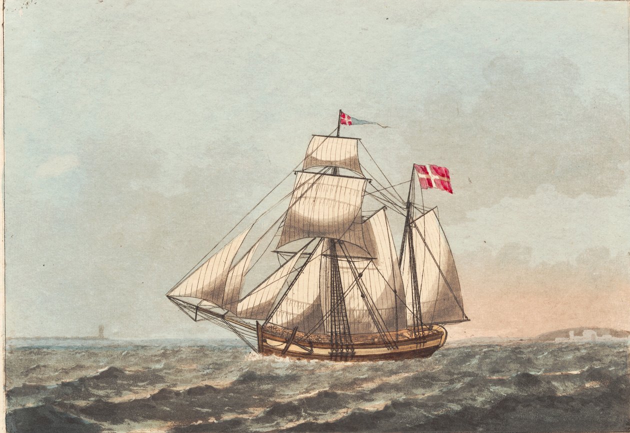 A Danish Galley, Seen in Shelter, with Side Wind by Niels Truslew
