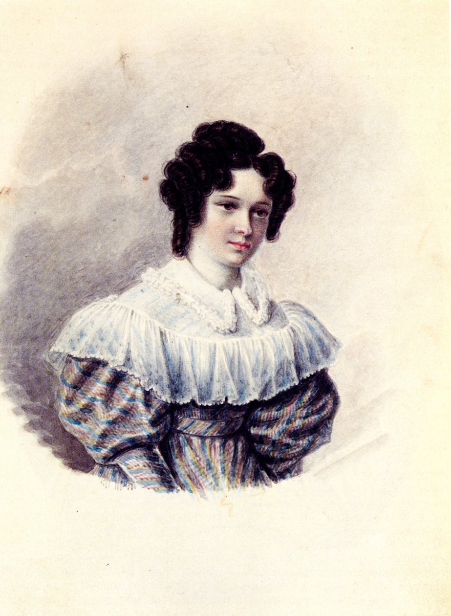 Portrait of Alexandra Ivanovna Davydova, wife of Decembrist Vasily Davydov by Nikolai Alexandrovich Bestuzhev