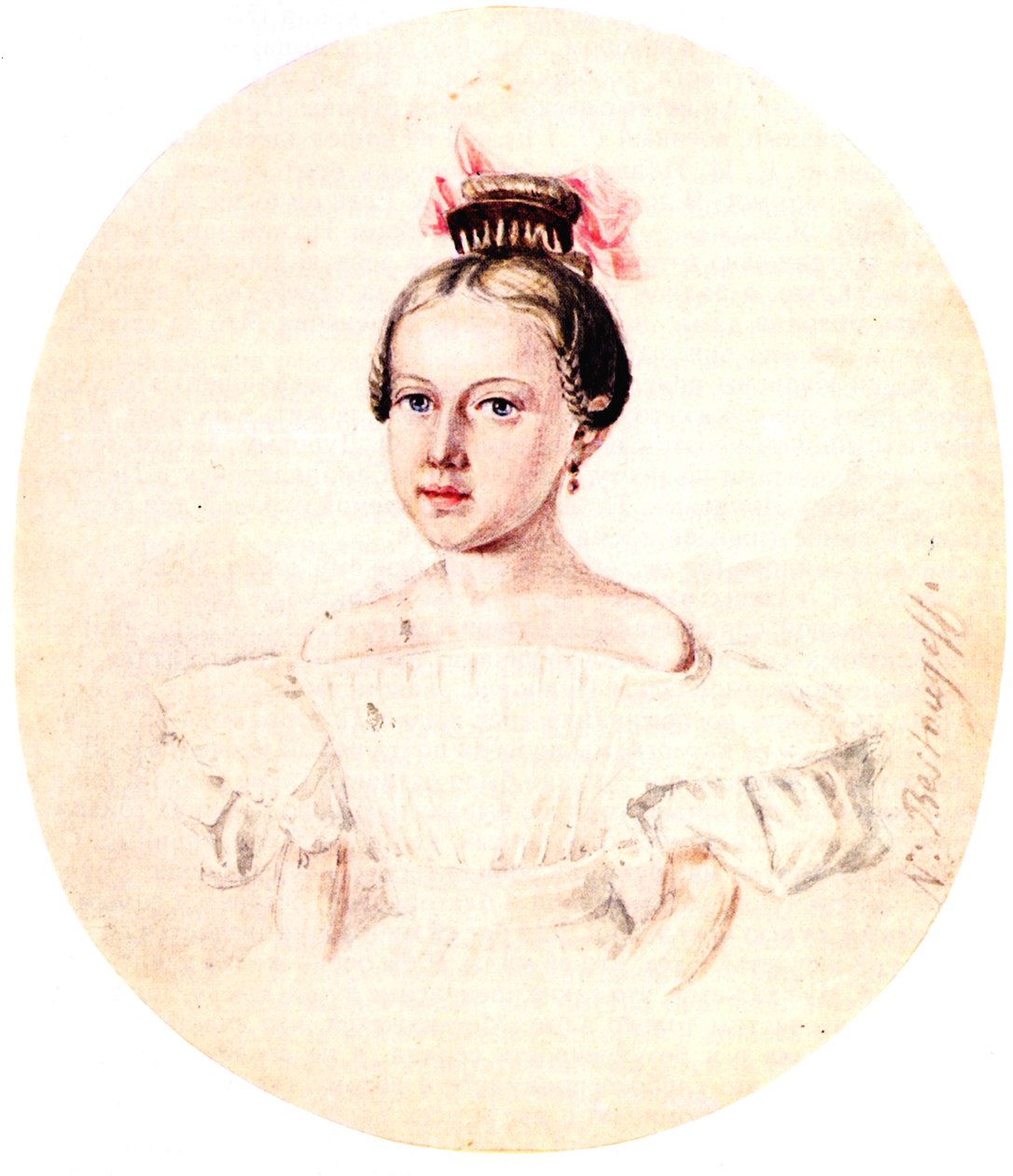 Portrait of Olga Annenkova, Daughter of Decembrist Iwan Annenkow, 1836 by Nikolai Alexandrovich Bestuzhev