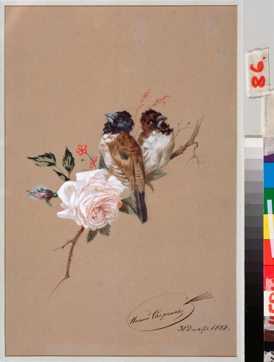 Two Birds on a Rose by Nikolai Egorevich Sverchkov