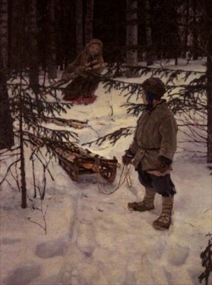 Gathering Firewood, Russia by Nikolai Petrovich Bogdanov Belsky