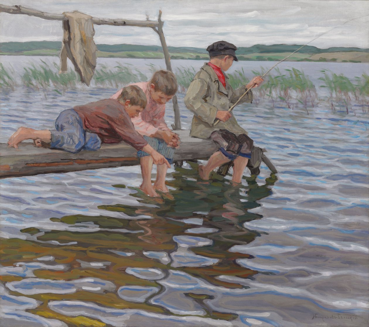 Boys Fishing off a Pier by Nikolai Petrovich Bogdanov Belsky