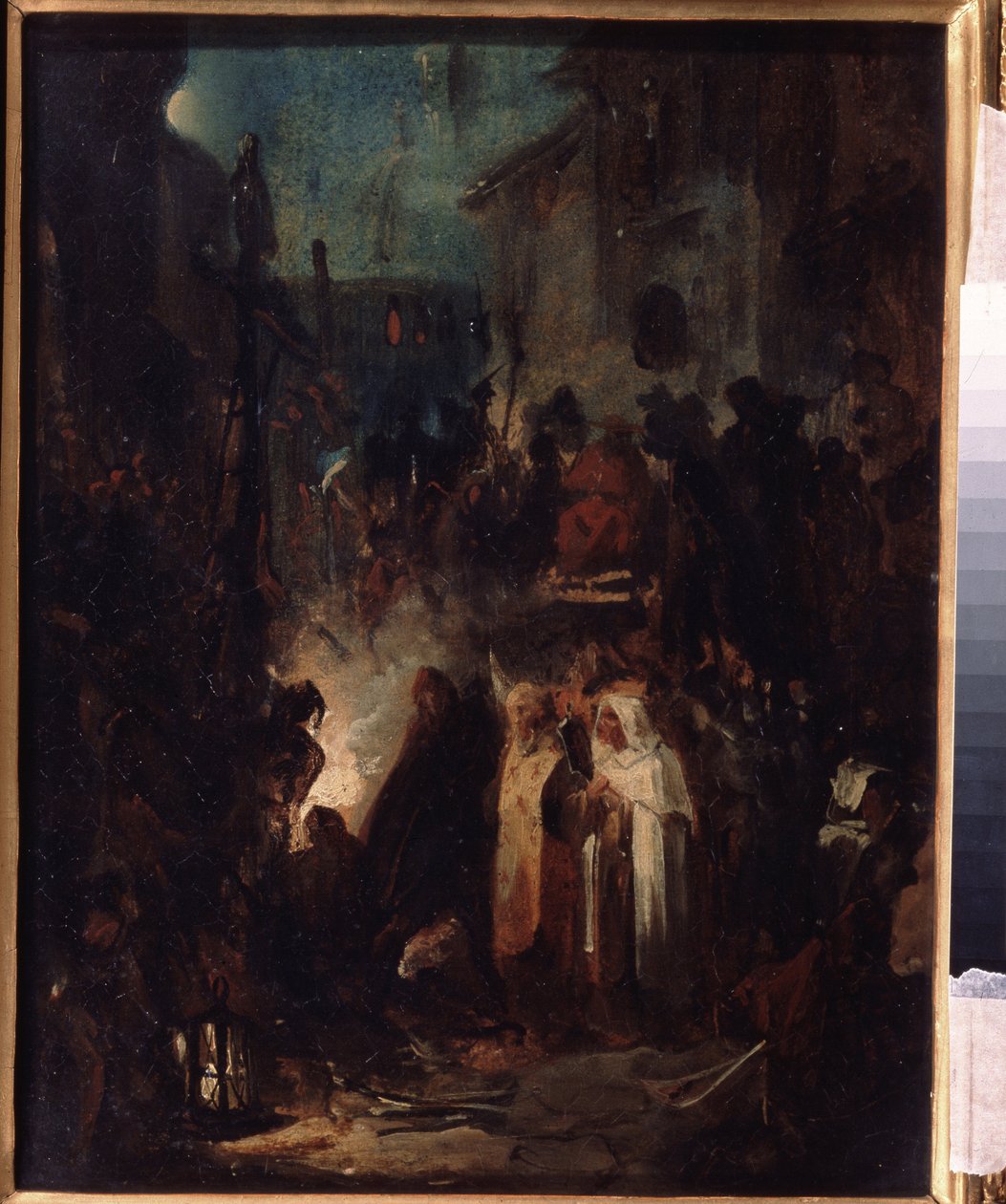 Autodafe. Street Scene at Night After Inquisition Tribunal Judgment by Nikolai Petrovich Lomtev