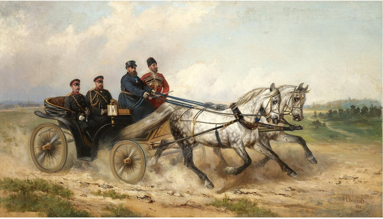 Tsar Alexander III and Kaiser Wilhelm II in a Landau by Nikolai Yegorovich Sverchkov