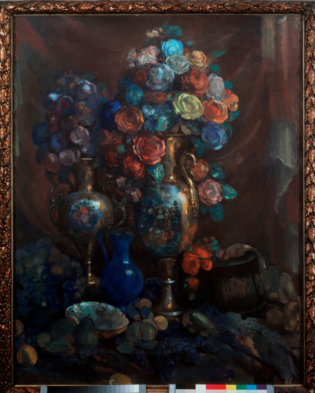 Still Life (Vases, Flowers, and Fruits) by Nikolaj Nikolaevic Sapunov