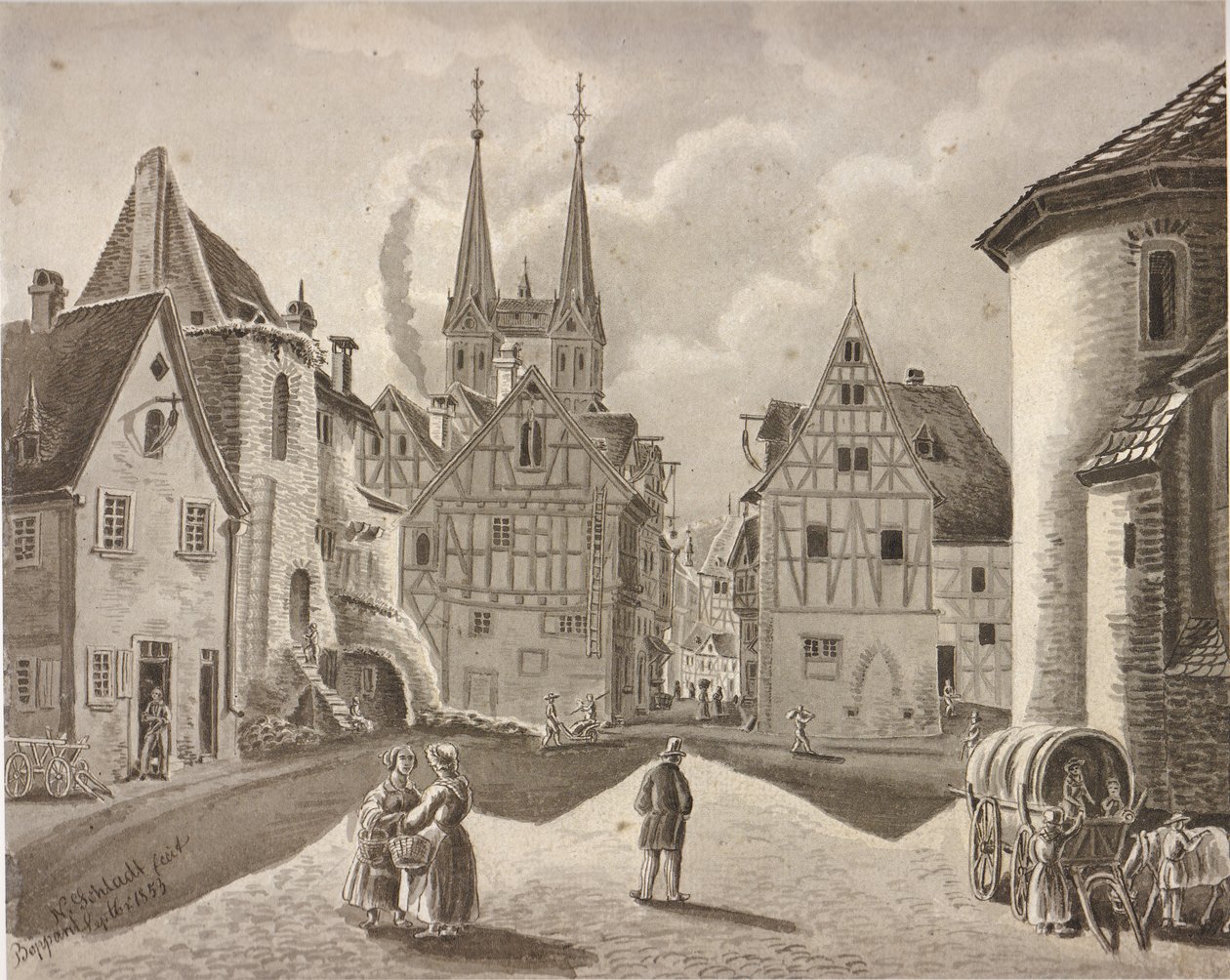 The Castle Square in Front of the Electoral Castle of Boppard Around 1853 by Nikolaus Schlad