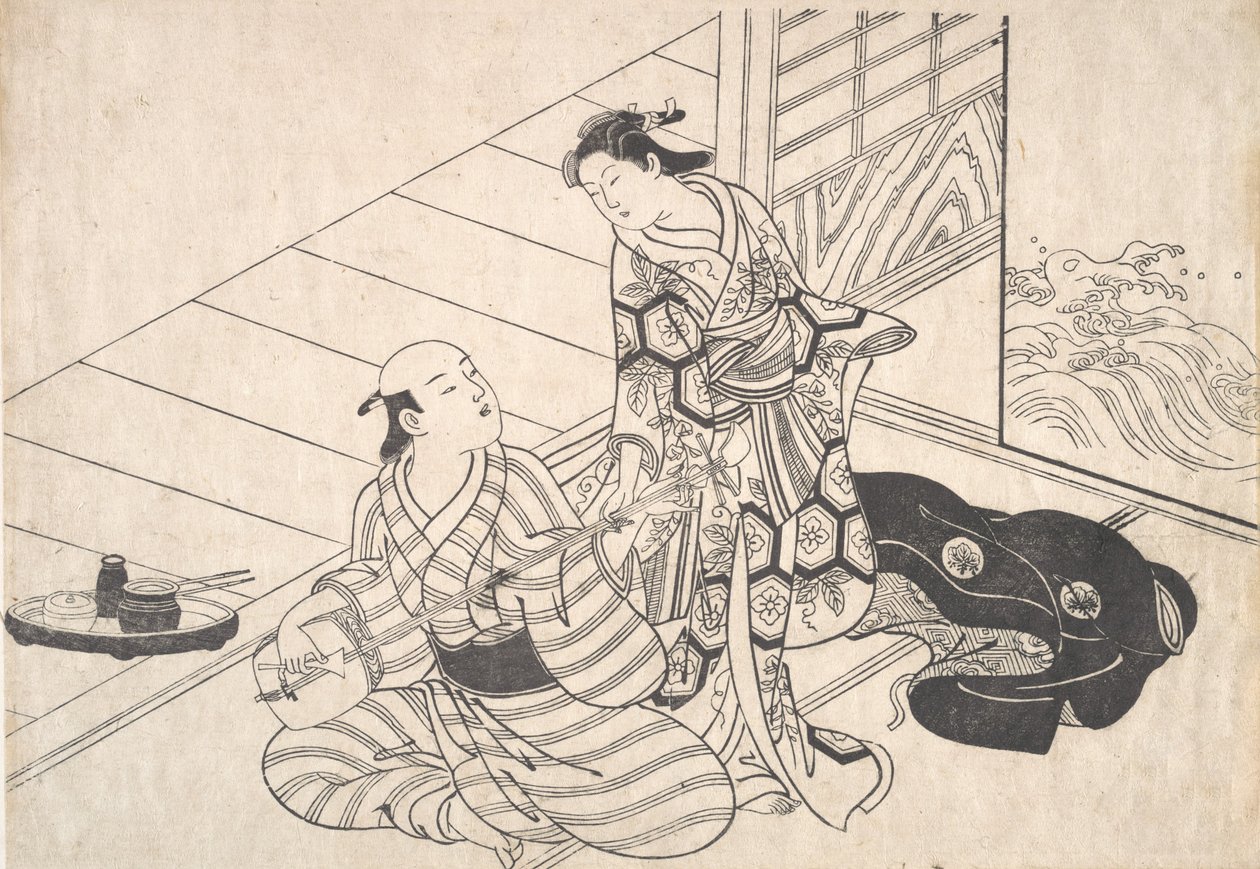 Lady Interrupting Her Lover, who is Playing the Shamisen by Nishikawa Sukenobu