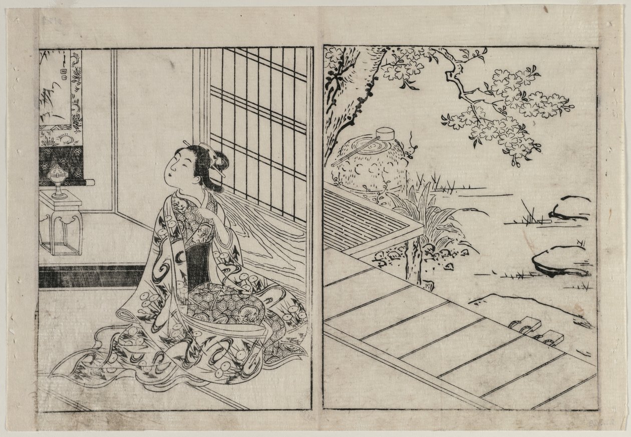 Woman Looking at a Hanging Scroll by Nishikawa Sukenobu