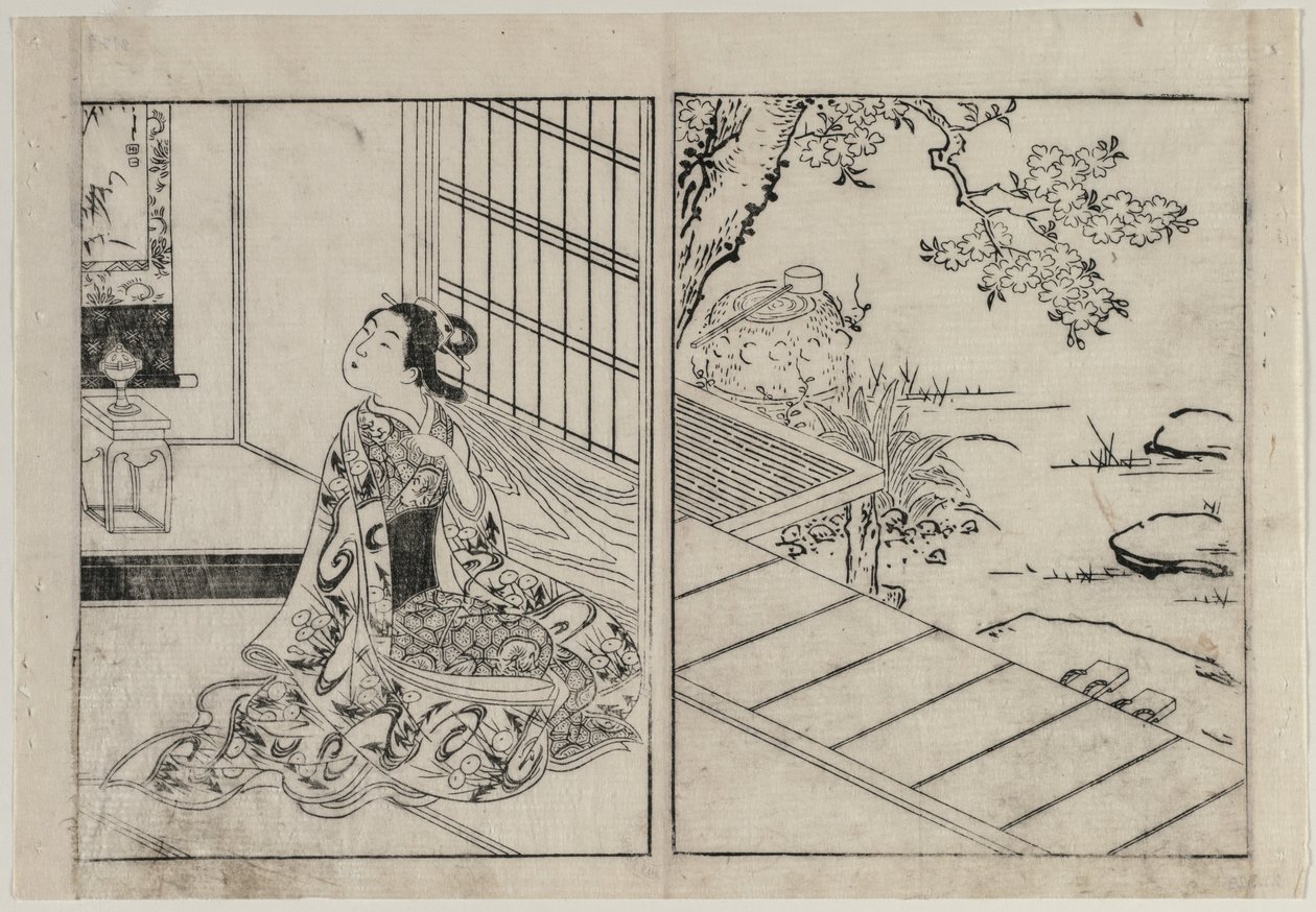 Woman Looking at a Hanging Scroll by Nishikawa Sukenobu