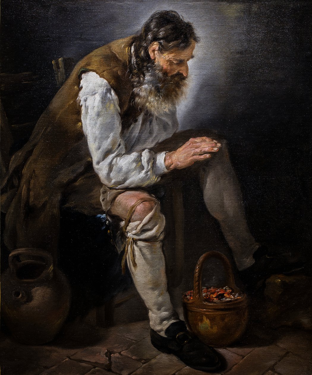 Winter. Old Man Warming His Hands at a Brazier by Noel Halle