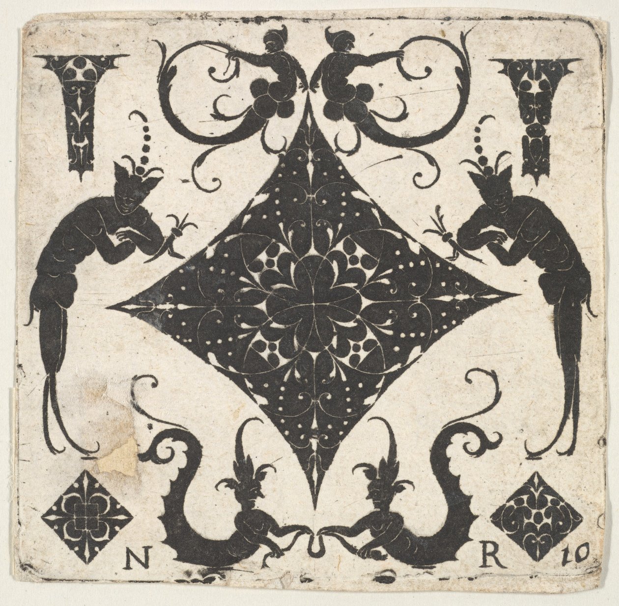 Concave Lozenge-shaped Panel and Grotesque Figures by Noel Rouillard