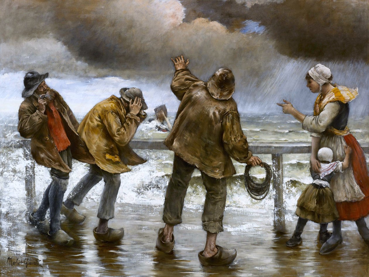 Villagers on the Jetty during a Rainstorm by Norbert Goeneutte