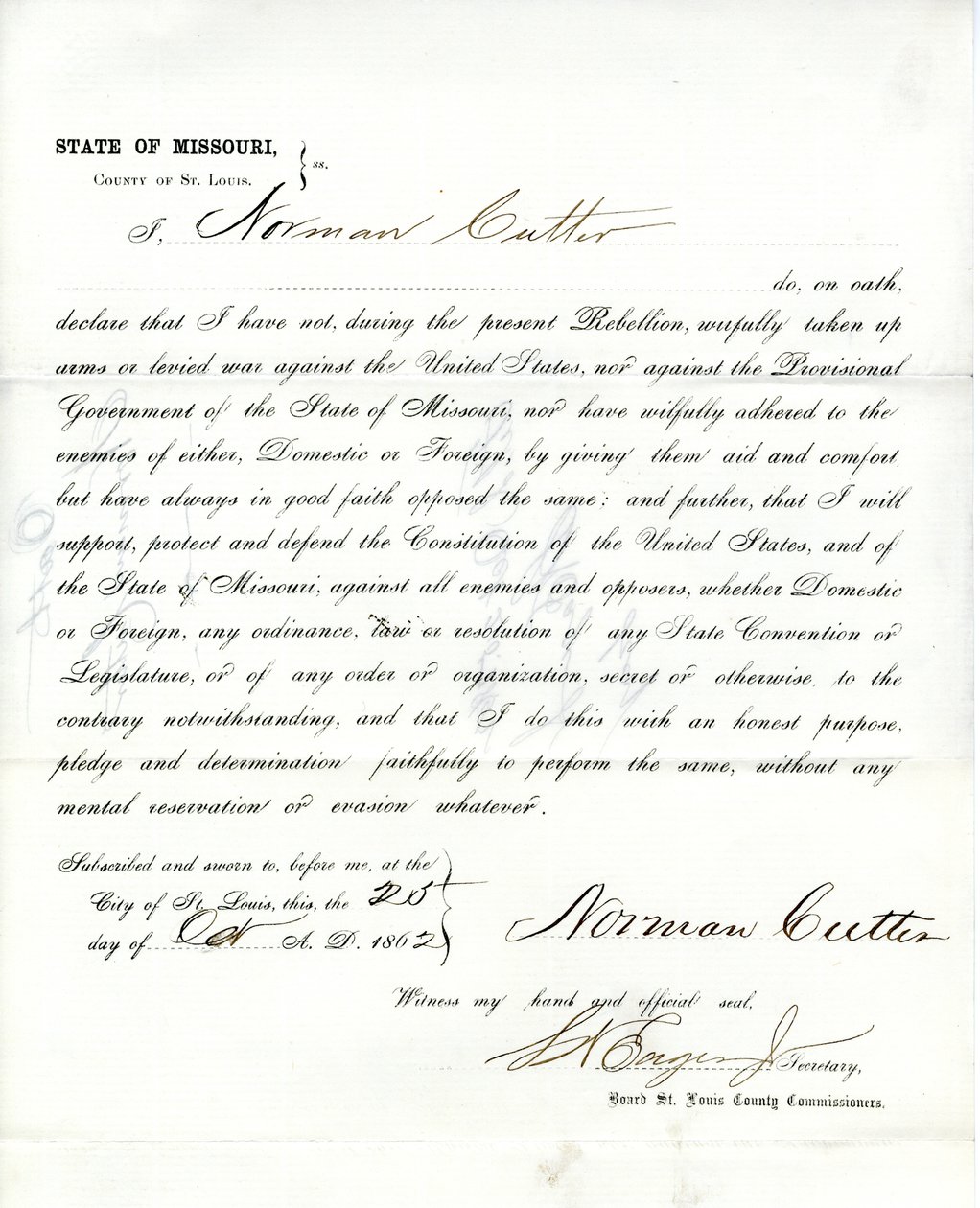 Loyalty oath of Norman Cutter of Missouri, County of St. Louis by Norman Cutter