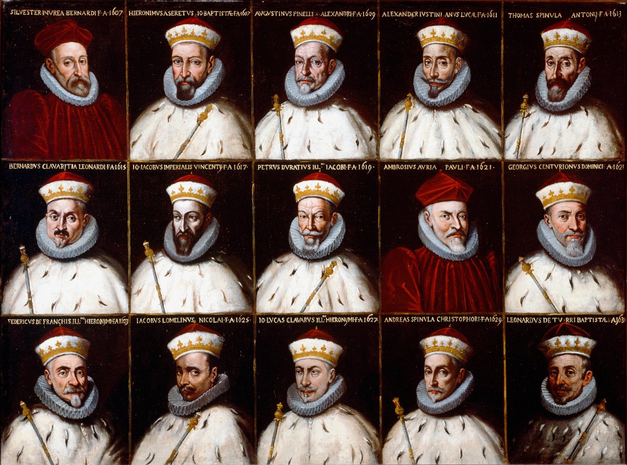 Coat of Arms of the Republic of Genoa and Portraits of the Doges - Silvestro Invrea, Gerolamo Assereto, Agostino Pinello Luciani, Alessandro Giustiniani Longo, Tomaso Spinola, Bernardo Clavarezza, Giovanni Giacomo Imperiale (Tartaro), Pietro Durazzo, Ambro by Northern Italian School