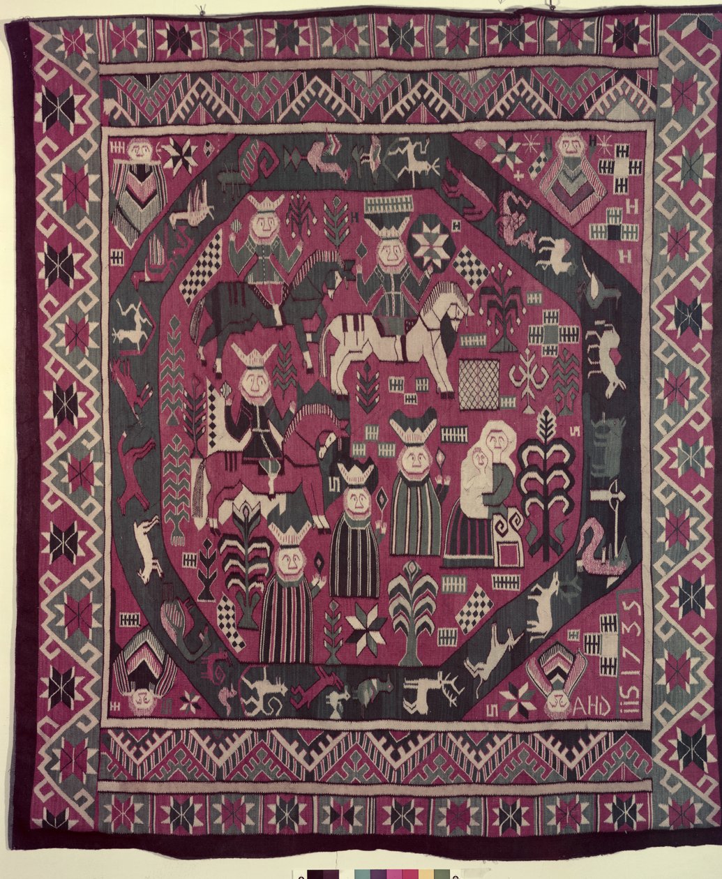 Carpet depicting knights, a mother with her child and various other figures, 1735 by Norwegian School