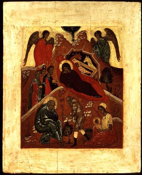 Icon of the Nativity, the Adoration of the Magi and the Temptation of St. Joseph, c.1500 by Novgorod School