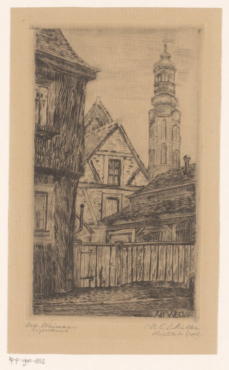 Cityscape with the Tower in Weimar by Octavia Cornelia Suzanna Hofstede de Groot (signed by artist)