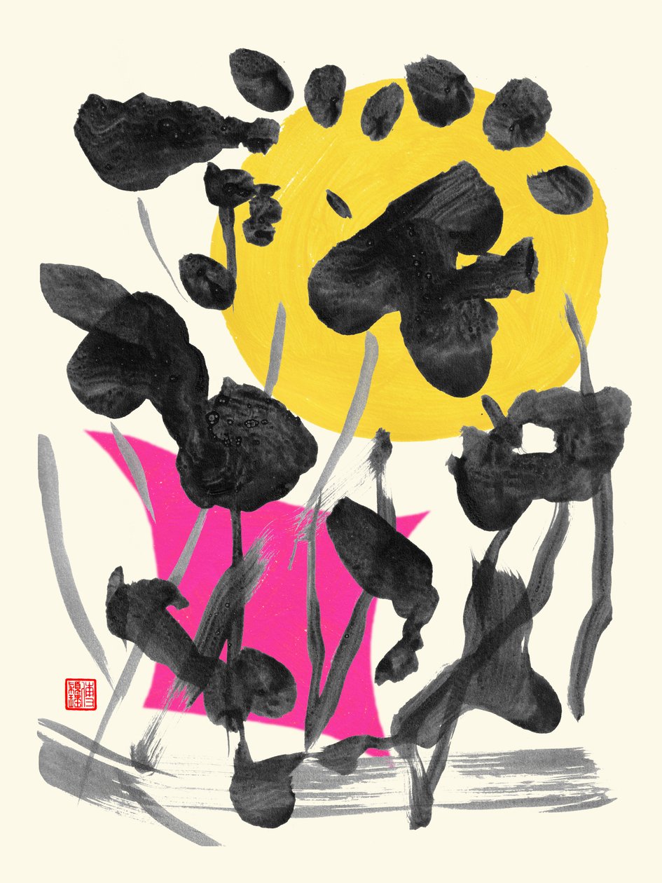 Zen Full Moon Ink Flowers, 2023 by Odilia W. Y. Fu