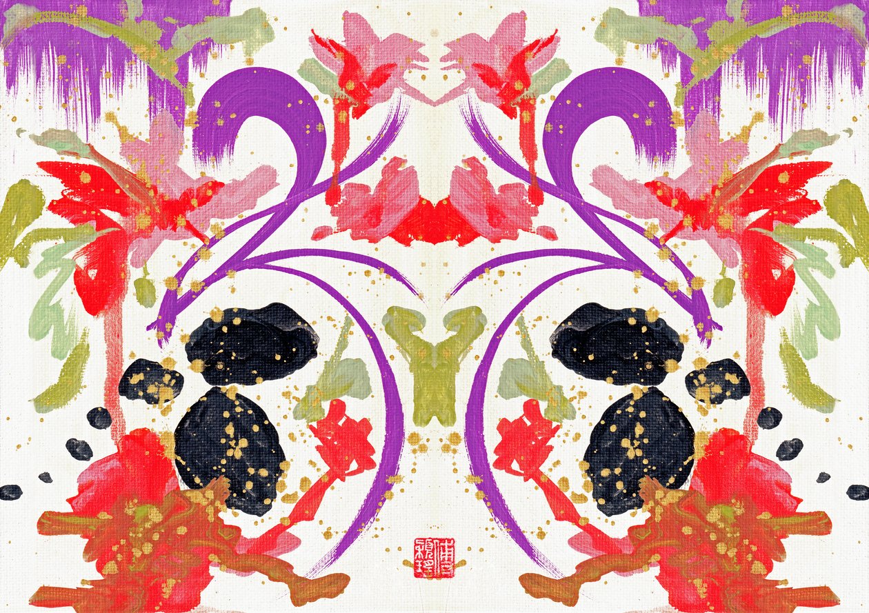Zen Orange Purple Flowers 1, 2021 by Odilia W. Y. Fu