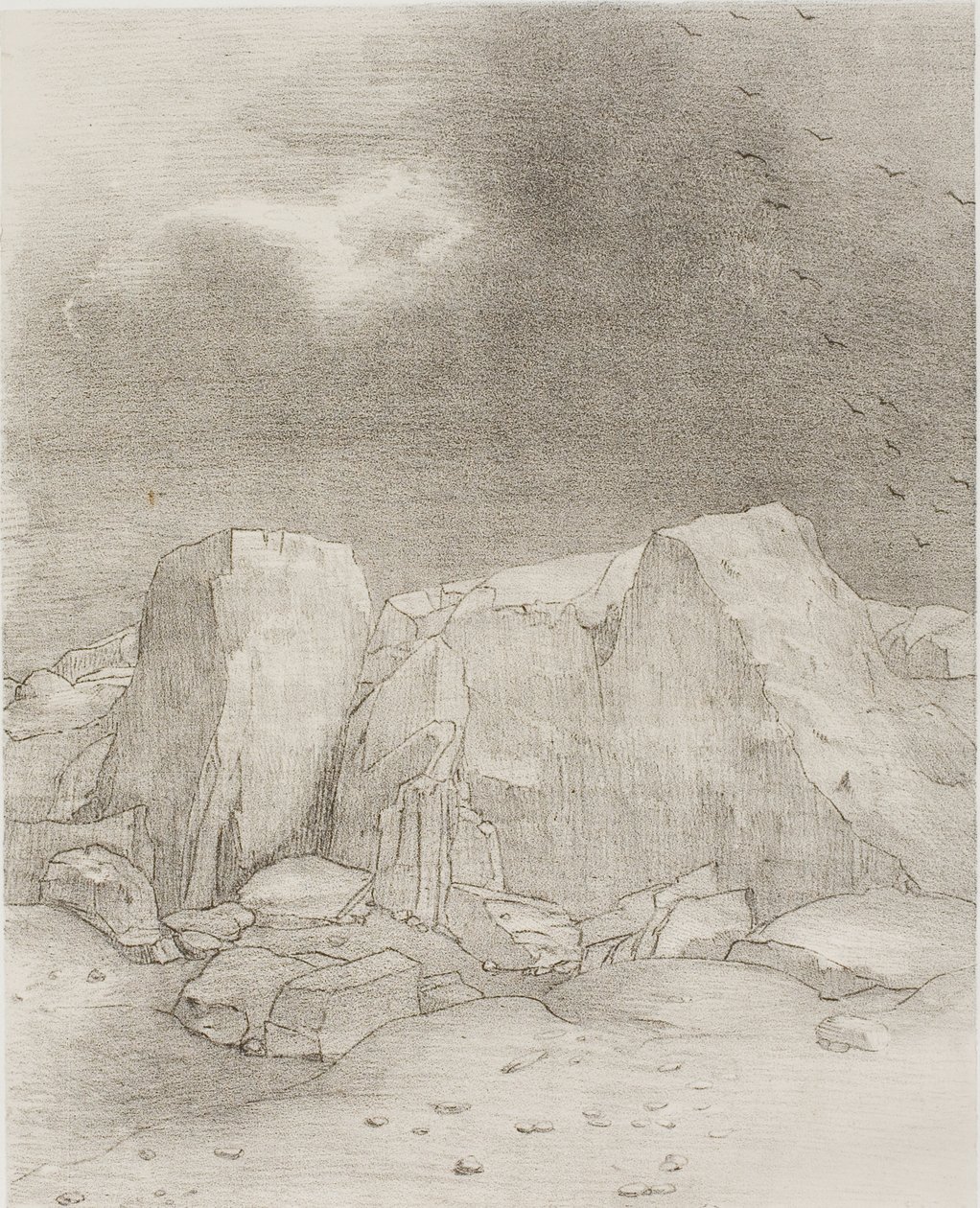 And He Discerns an Arid, Knoll-Covered Plain, plate 7 of 24 by Odilon Redon