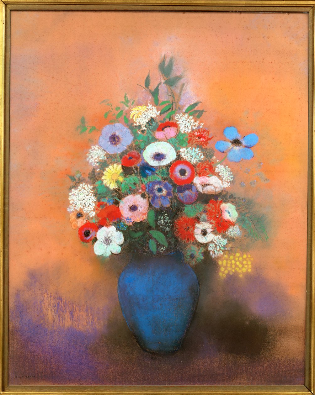 Anemones and Lilacs in a Blue Vase by Odilon Redon
