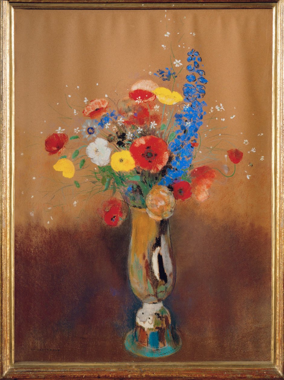 Bouquet of Wildflowers in a Long-Necked Vase by Odilon Redon