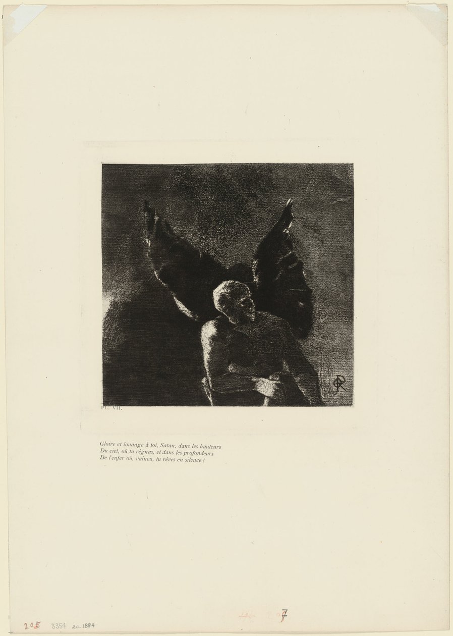 Glory and Praise to You, Satan, in the Heights of Heaven, Where You Reigned, and in the Depths of Hell, Where, Vanquished, You Dream in Silence!, plate 8 of 9 by Odilon Redon