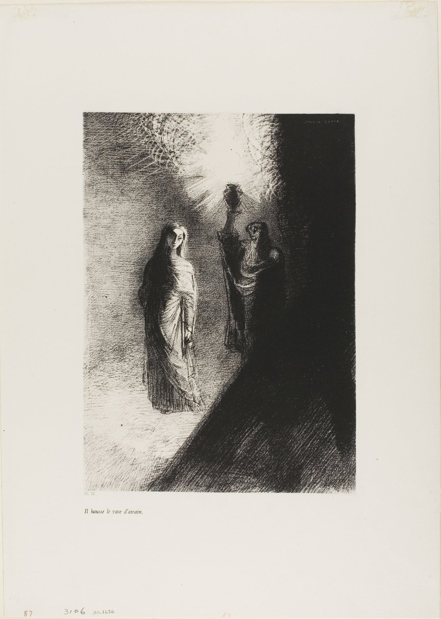 He Raises the Bronze Urn, Plate 4 of 10 by Odilon Redon