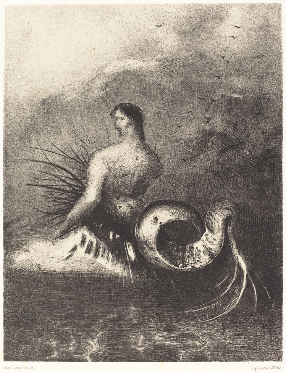 The Siren Clothed in Barbs, Emerged from the Waves by Odilon Redon