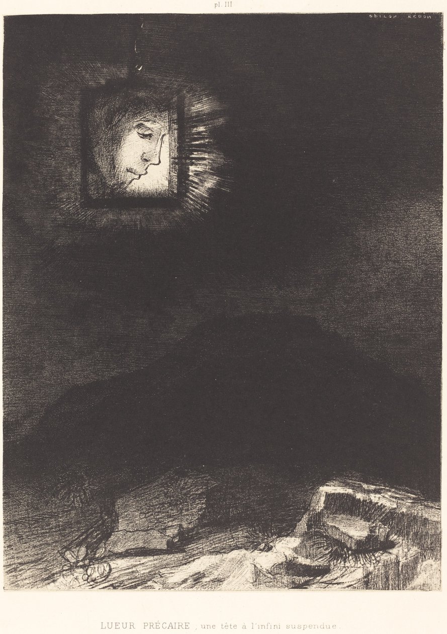 Precarious Glimmering, a Head Suspended by Odilon Redon