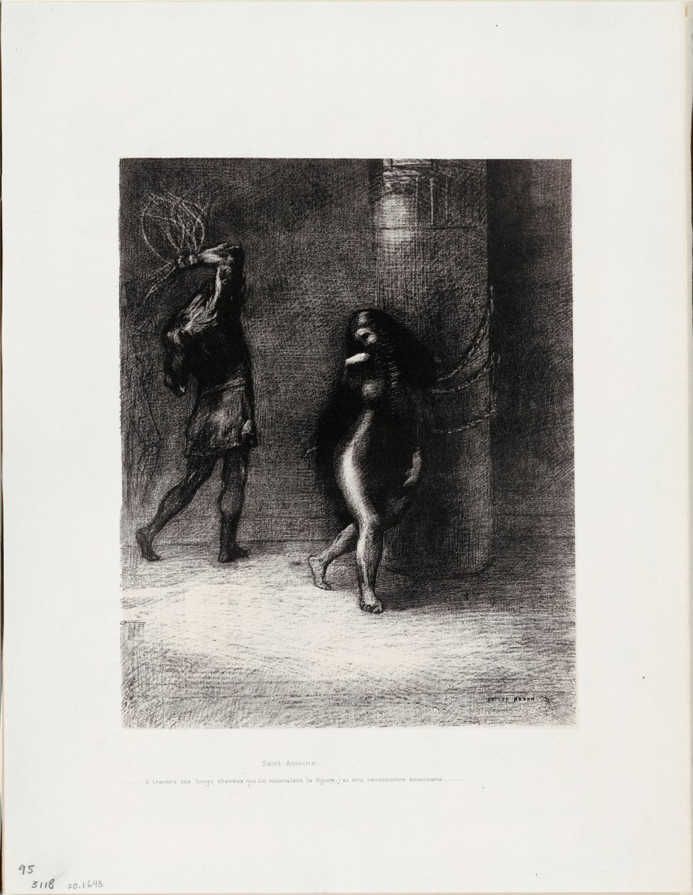 Saint Anthony: "Beneath her long hair, which covered her face, I thought I recognized Ammonaria" (plate 1 of 6) by Odilon Redon