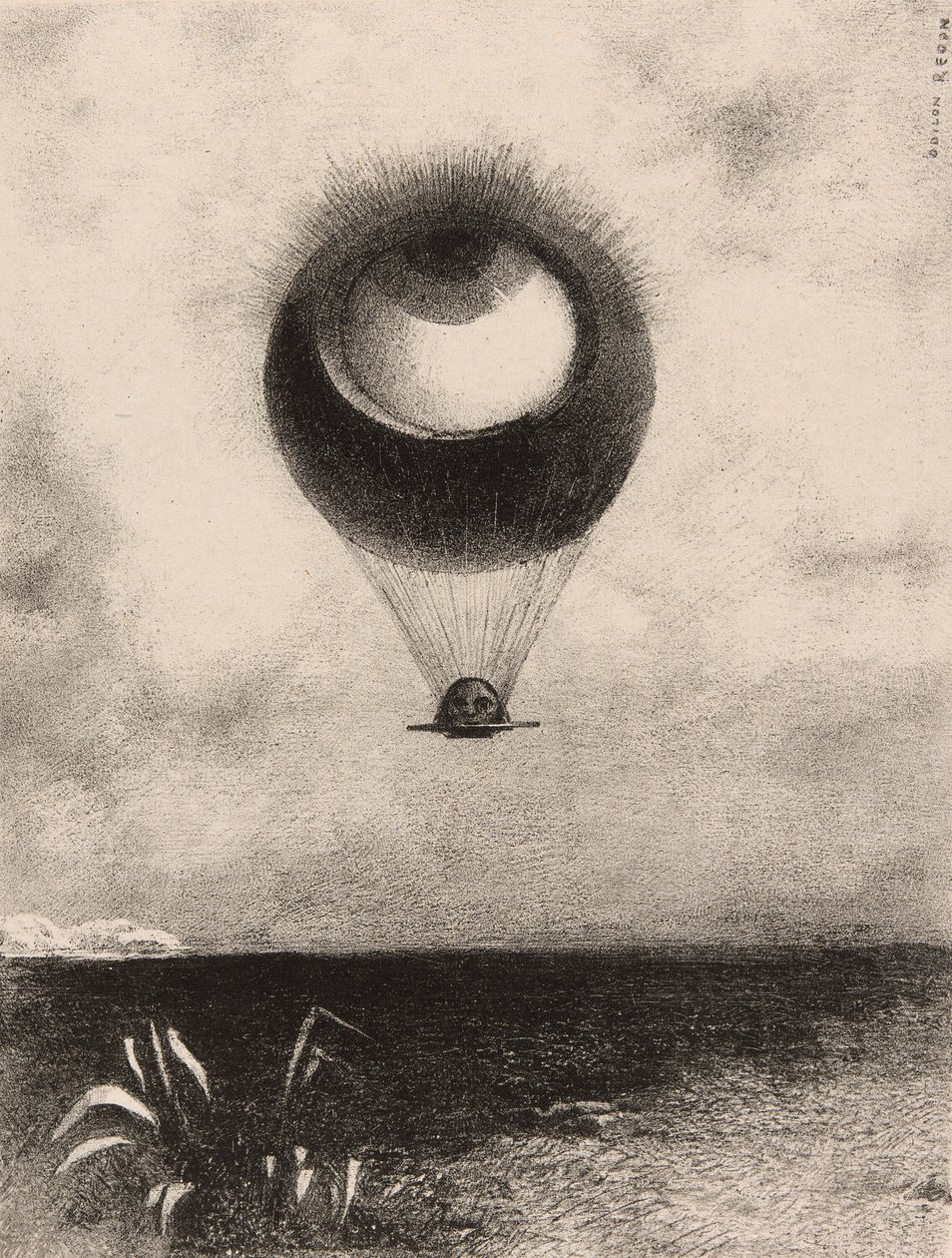 The Eye, Like a Strange Balloon Moves Towards Infinity, Plate One from To Edgar Poe by Odilon Redon