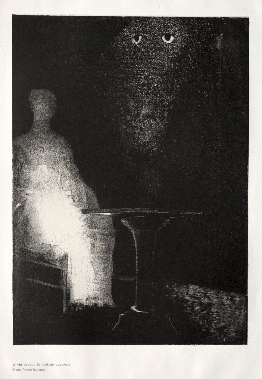 The Haunted House: I Continued to Gaze on the Chair, and Fancied I Saw on it a Pale Blue... by Odilon Redon
