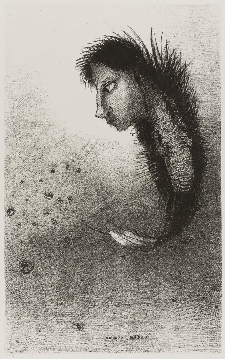 Then There Appears a Singular Being, Having the Head of a Man On the Body of a Fish by Odilon Redon